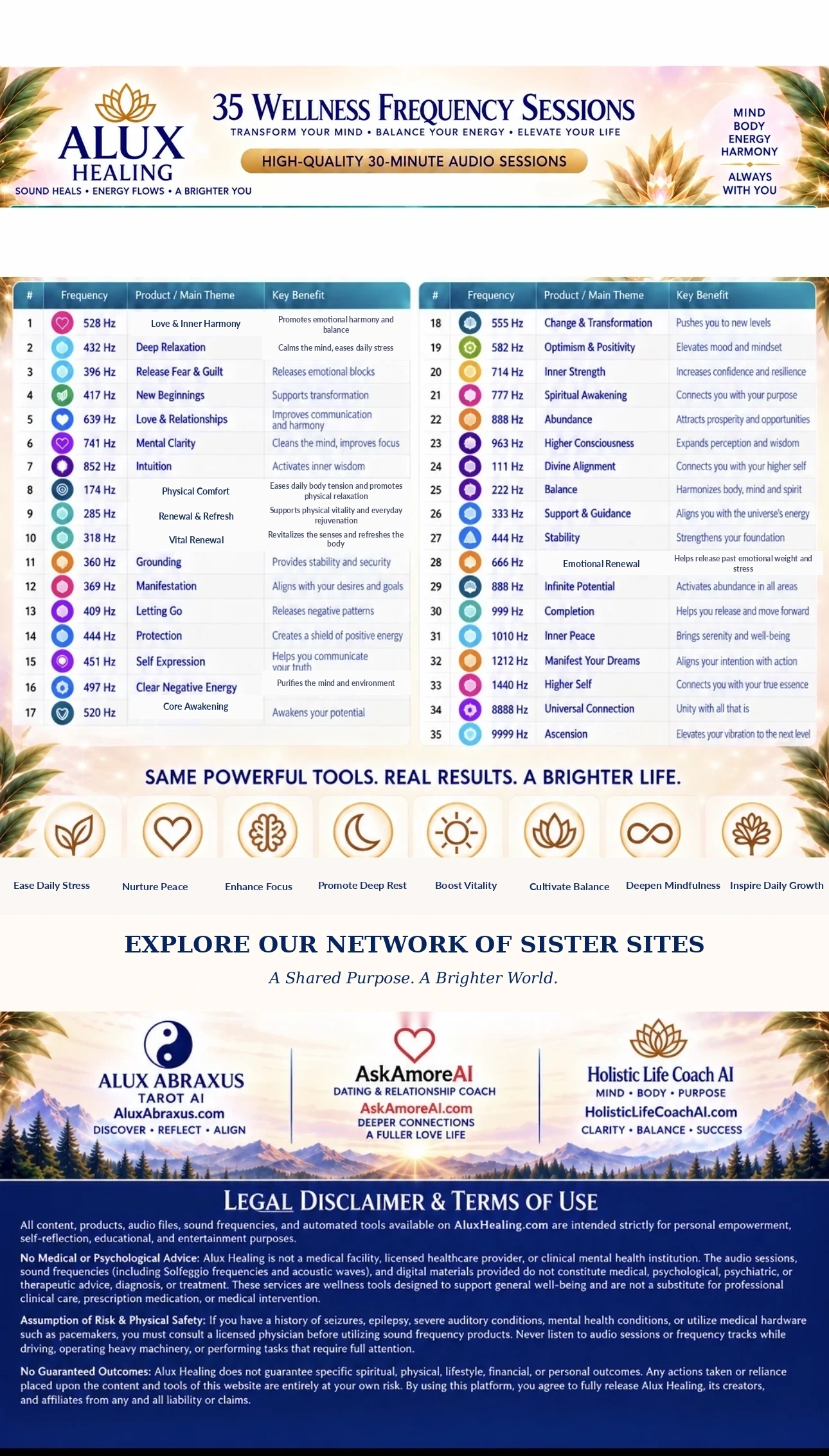 35 Wellness Frequency Sessions — EXPLORE OUR NETWORK OF SISTER SITES. A Shared Purpose. A Brighter World.